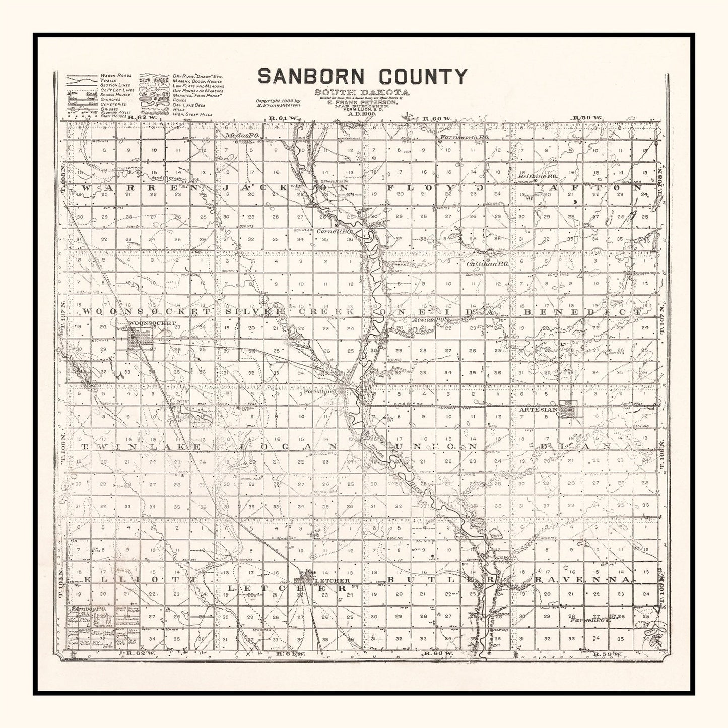 Vintage Map of Sanborn County, South Dakota, 1900