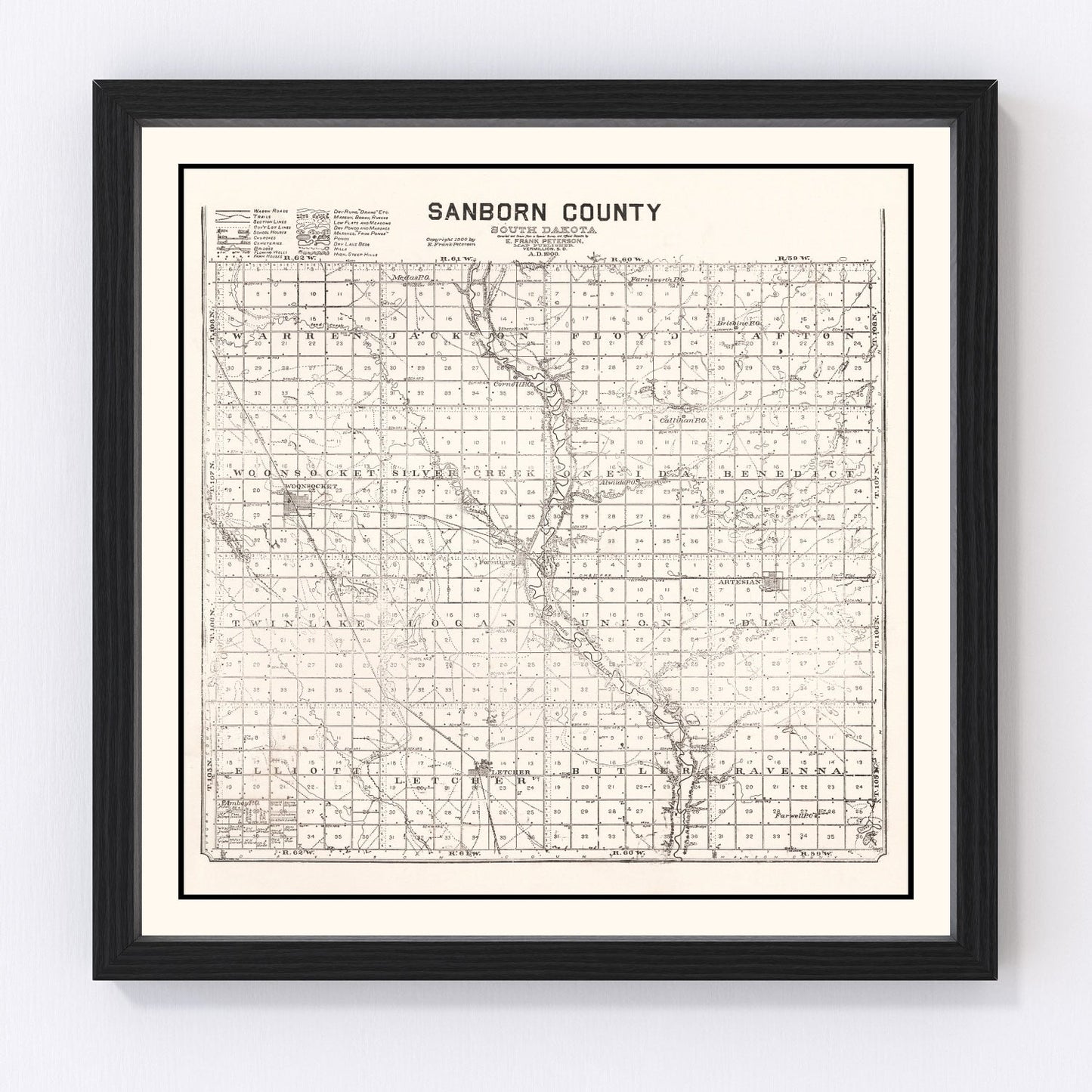 vintage map of Sanborn County, South Dakota, 1900