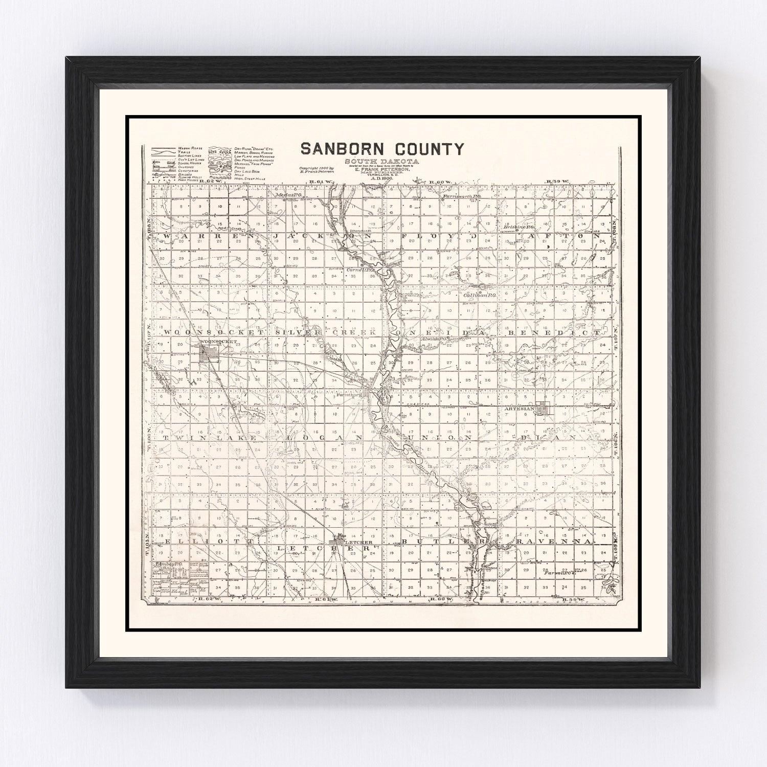 vintage map of Sanborn County, South Dakota, 1900