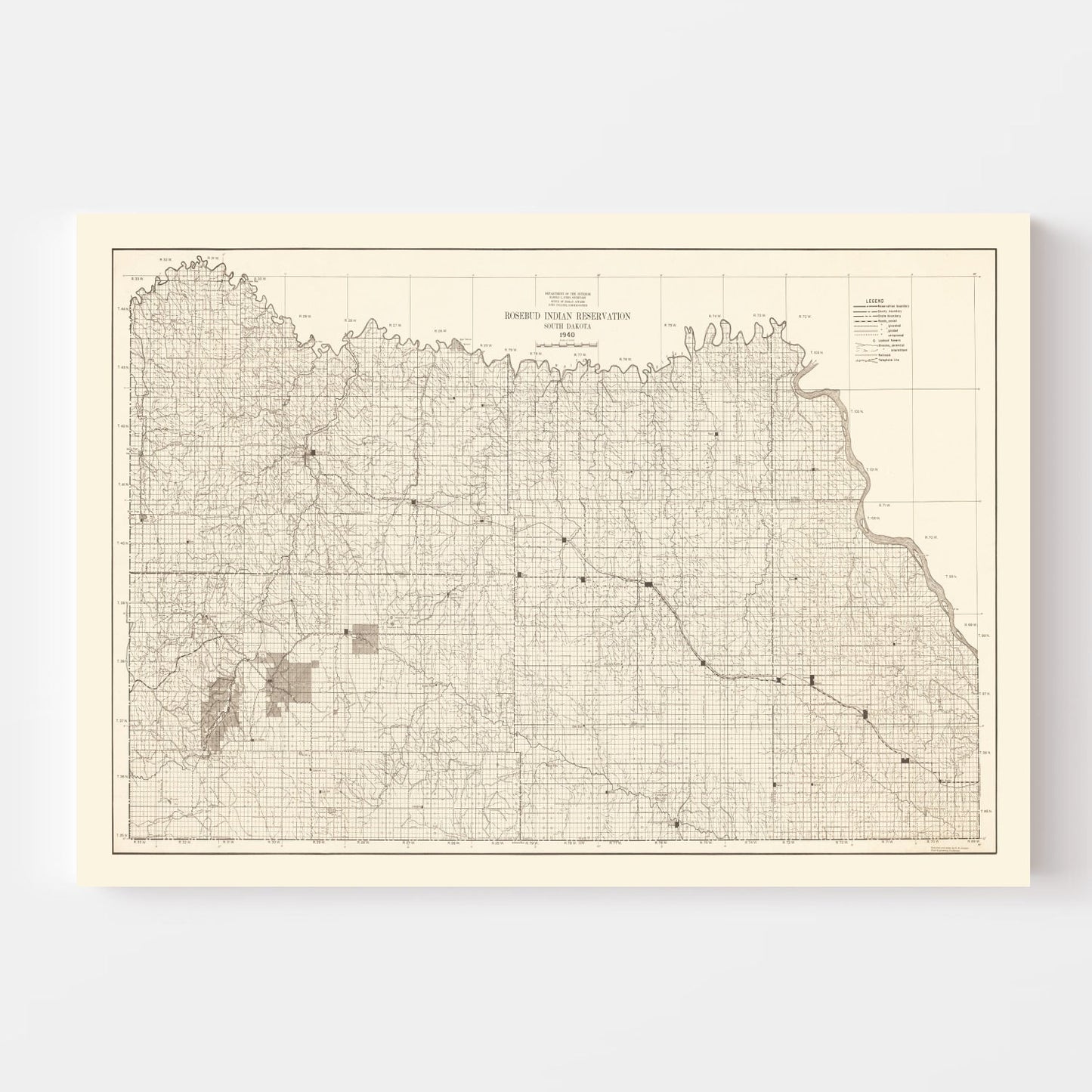 Vintage Map of the Rosebud Indian Reservation, South Dakota, 1940