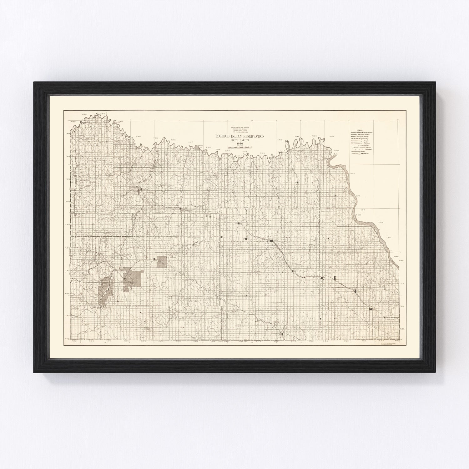 vintage map of Rosebud Indian Reservation, South Dakota, 1940