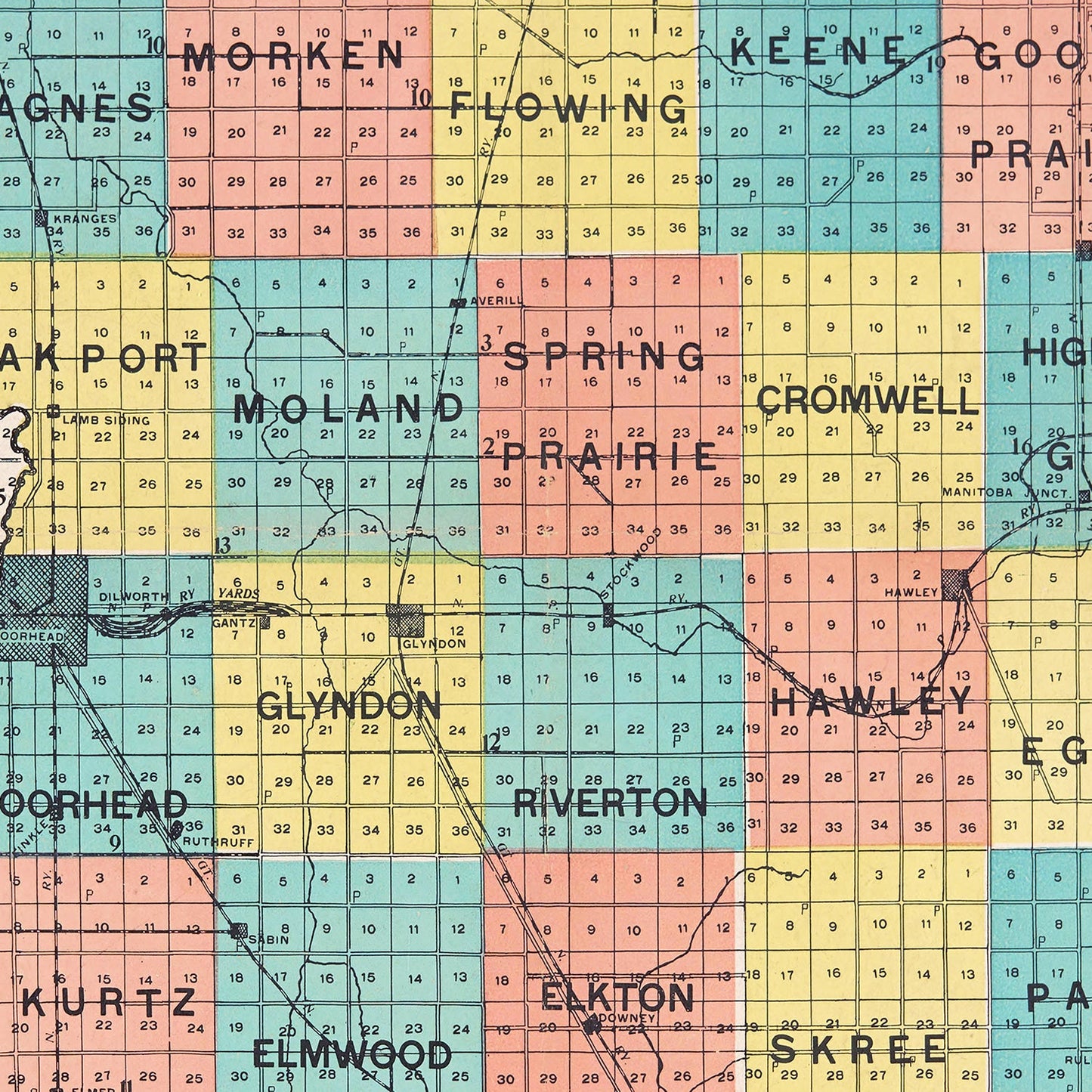 Vintage Map of Clay County, Minnesota, 1907