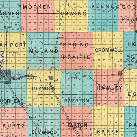 Vintage Map of Clay County, Minnesota, 1907