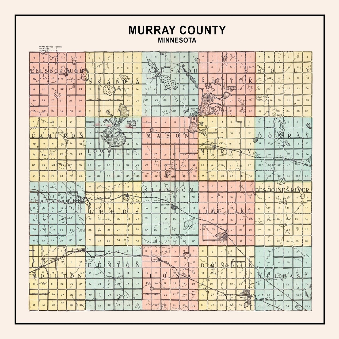 Vintage Map of Murray County, Minnesota, 1907