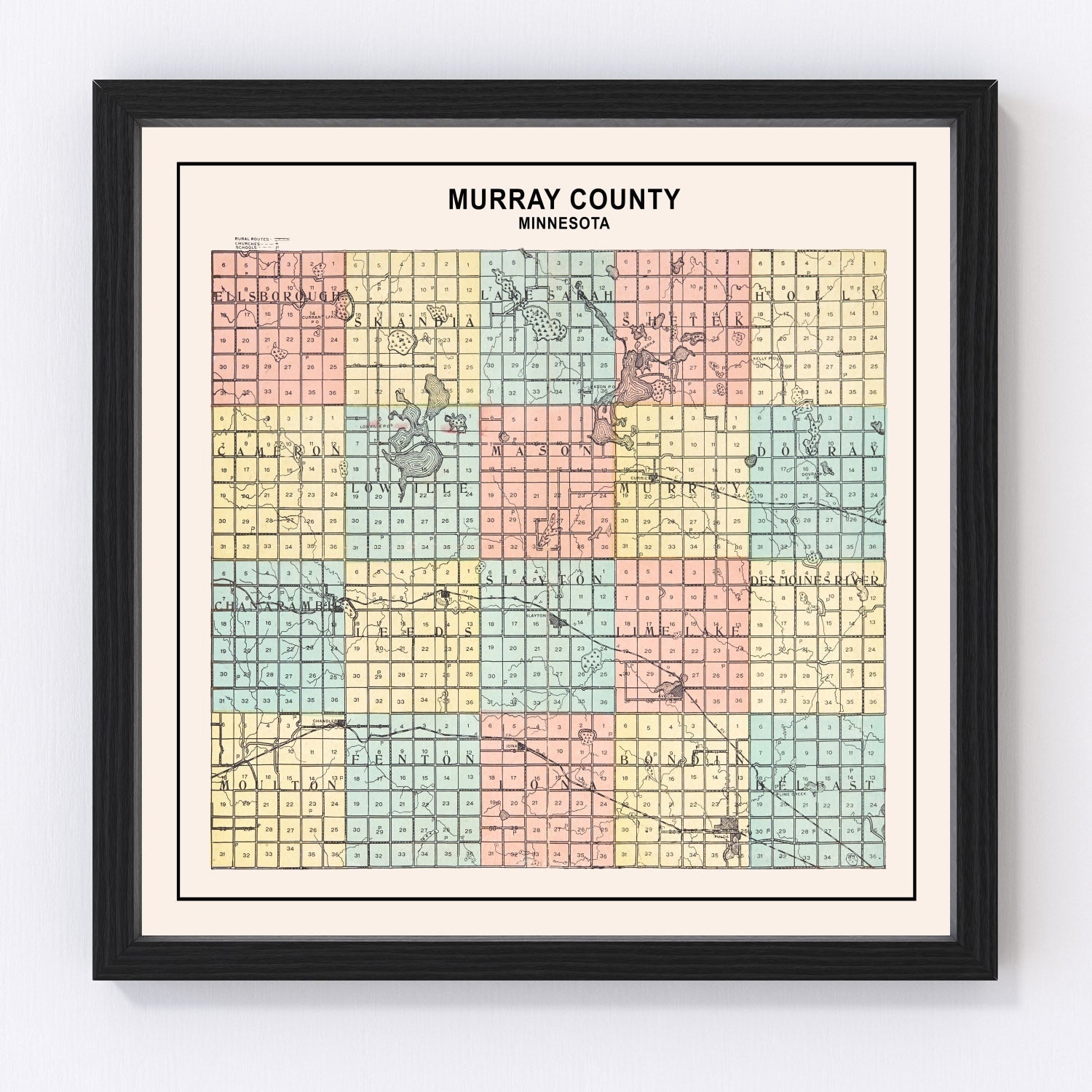 vintage map of Murray County, Minnesota, 1907