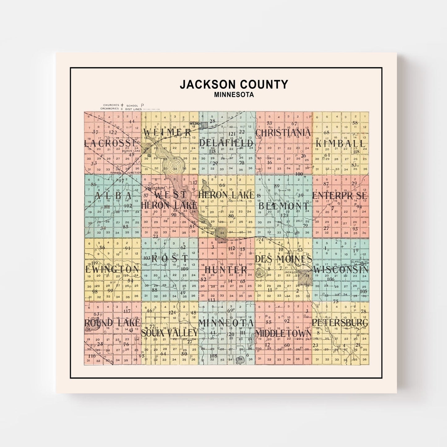 Vintage Map of Jackson County, Minnesota, 1907