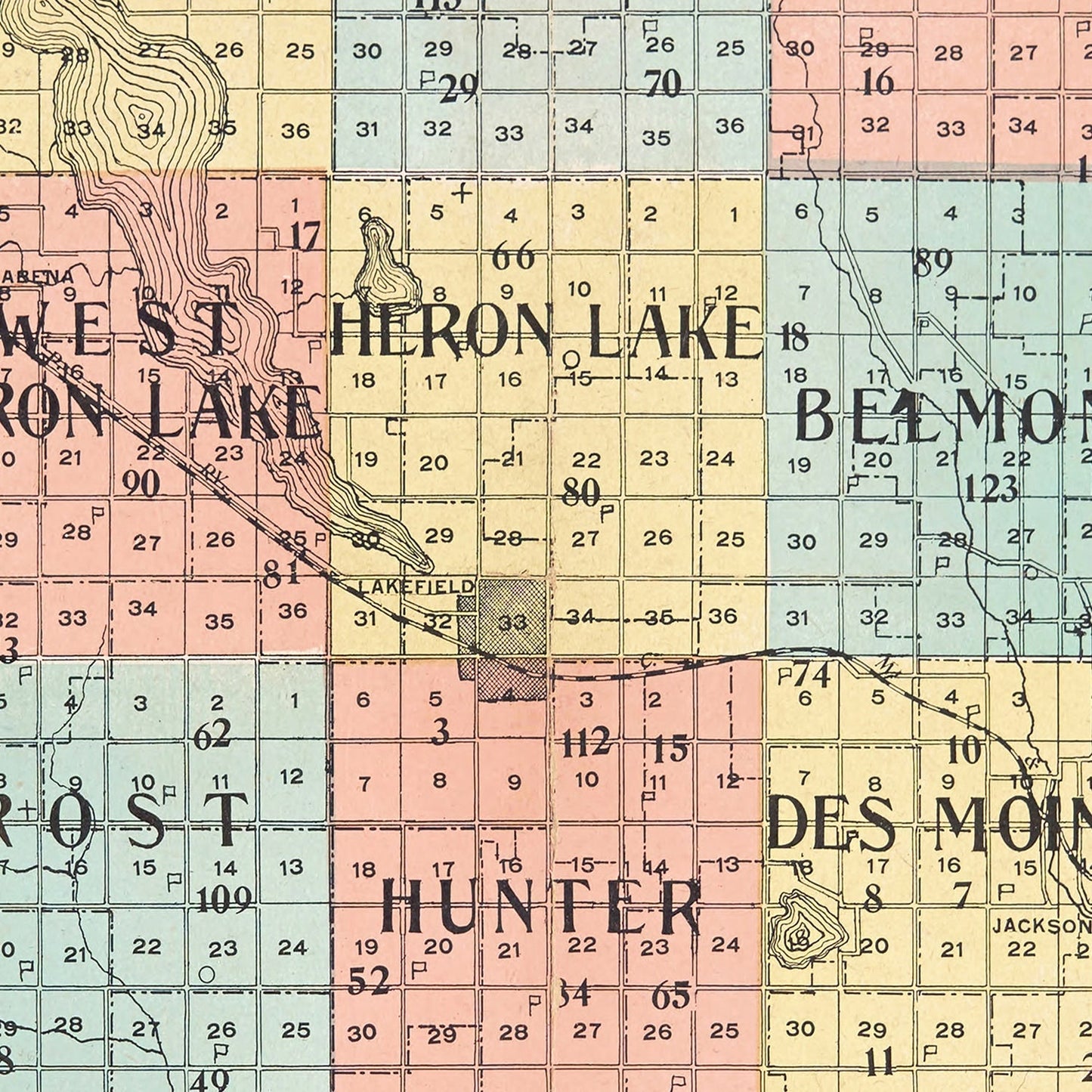 Vintage Map of Jackson County, Minnesota, 1907