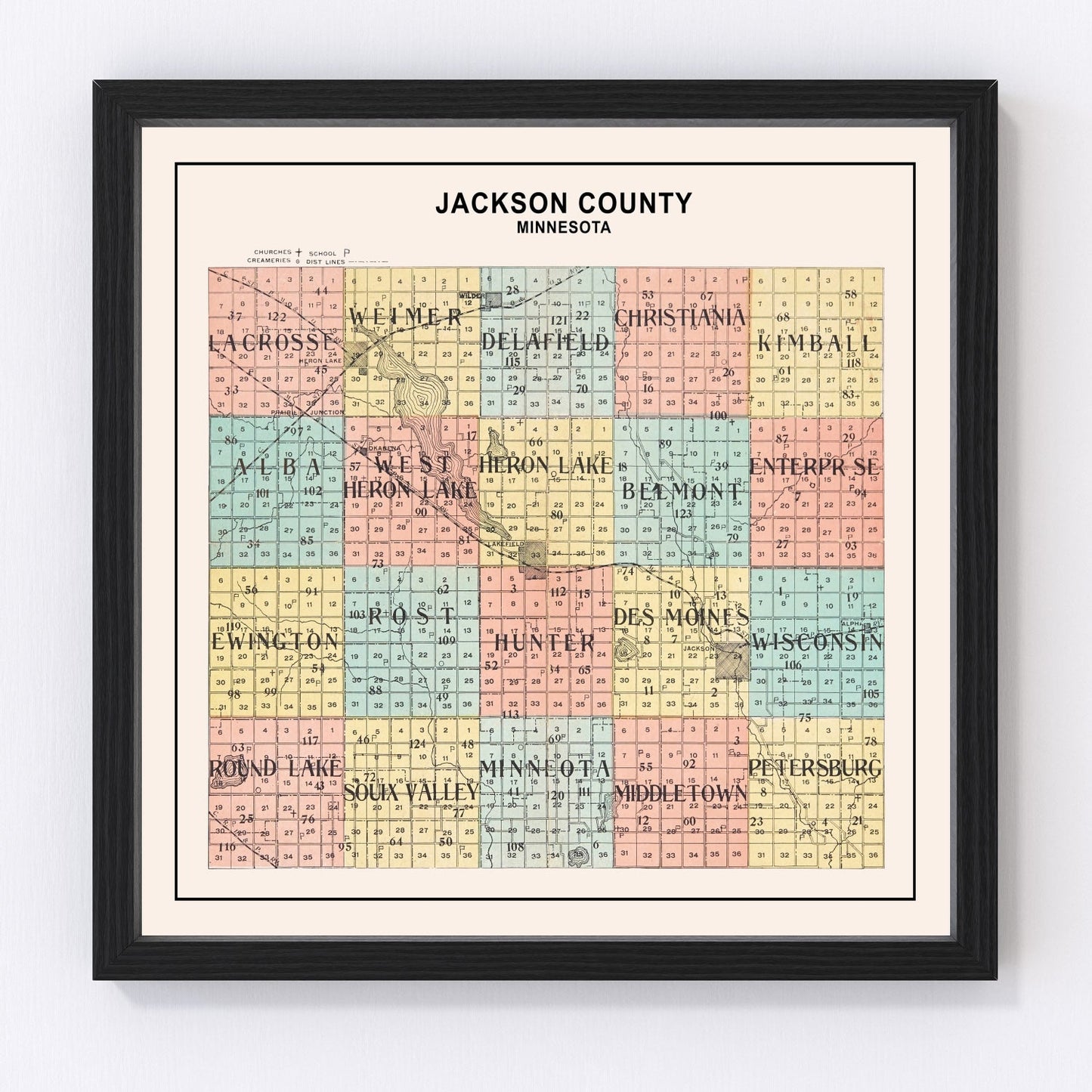Vintage map of Jackson County, Minnesota, 1907