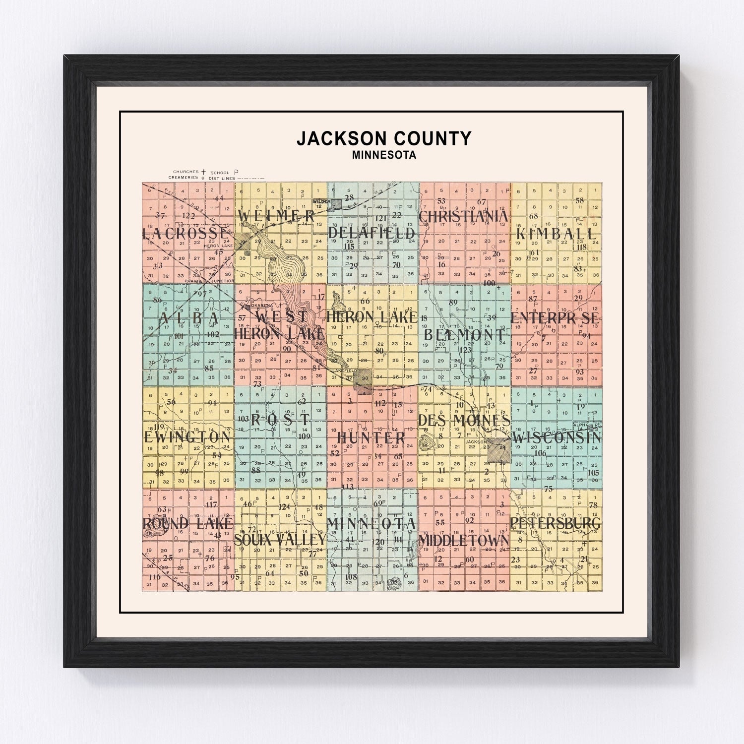 Vintage map of Jackson County, Minnesota, 1907