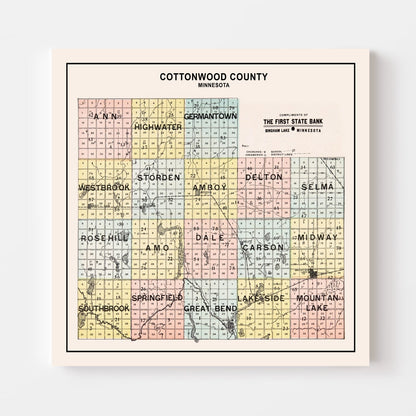 Vintage Map of Cottonwood County, Minnesota 1907