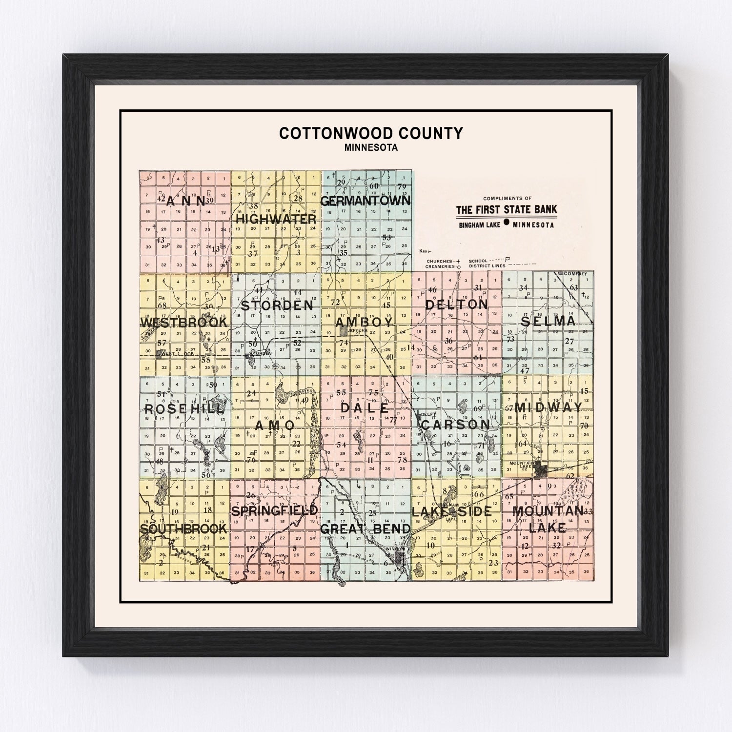 vintage map of Cottonwood County, Minnesota, 1907