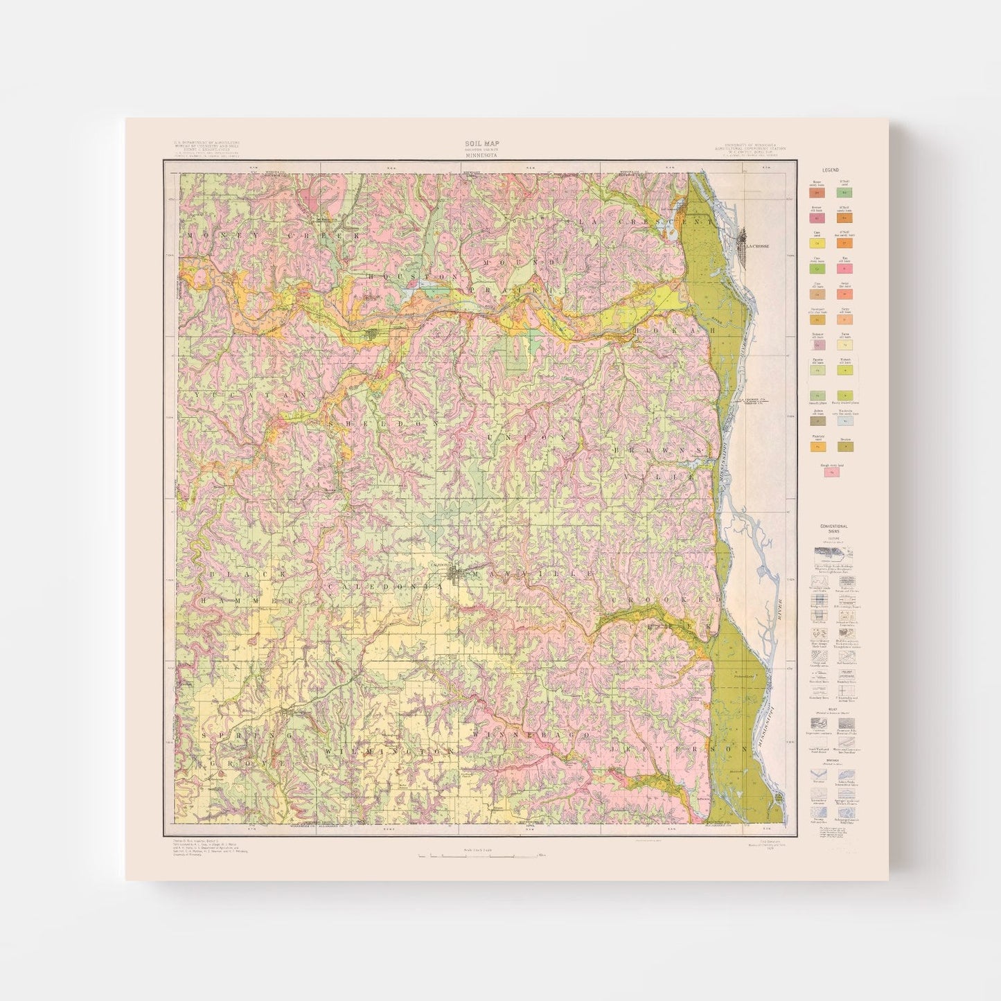 Vintage Map of Houston County, Minnesota, 1929