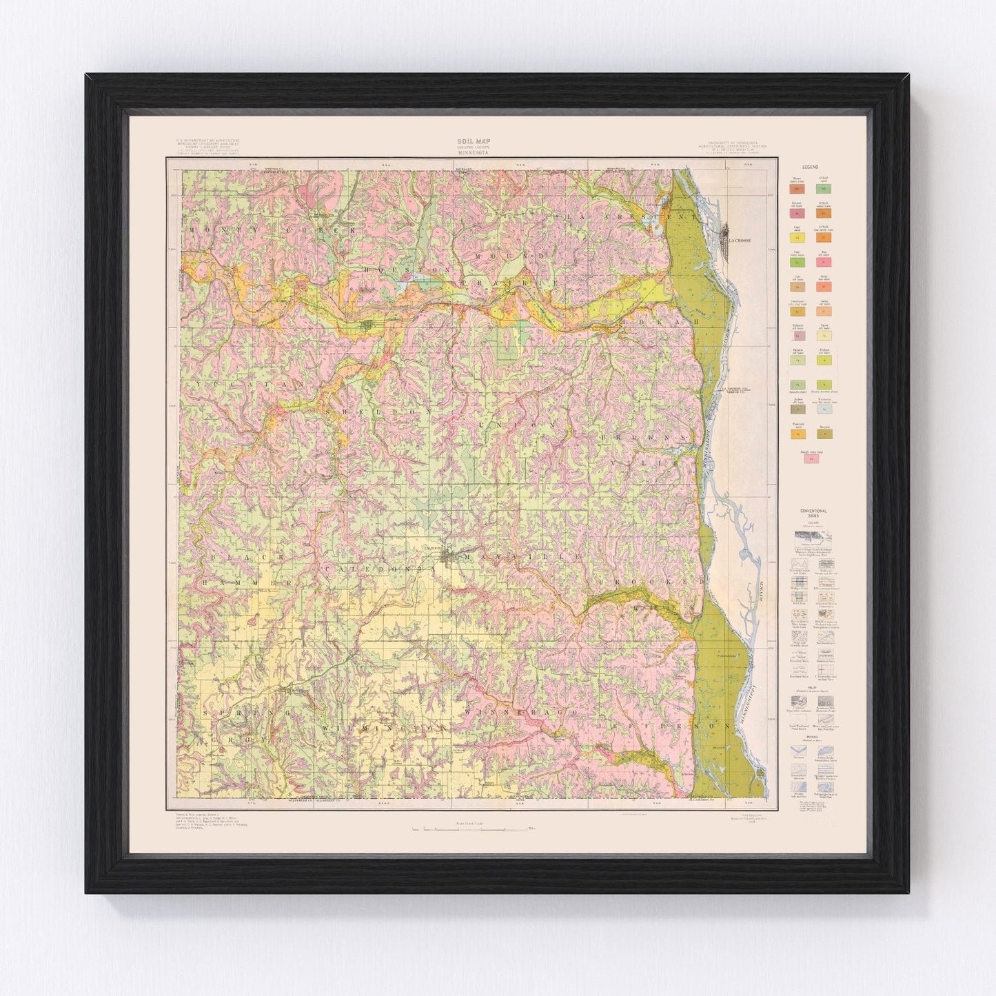 Vintage map of Houston County, Minnesota, 1929