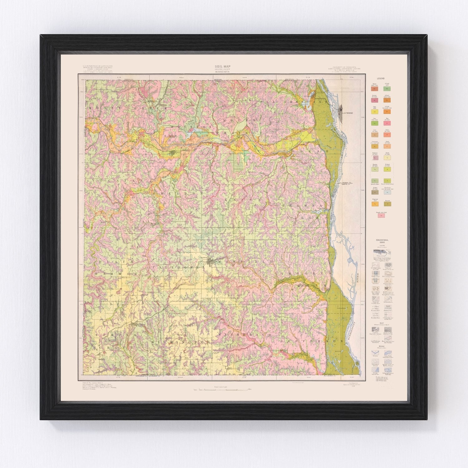 Vintage map of Houston County, Minnesota, 1929