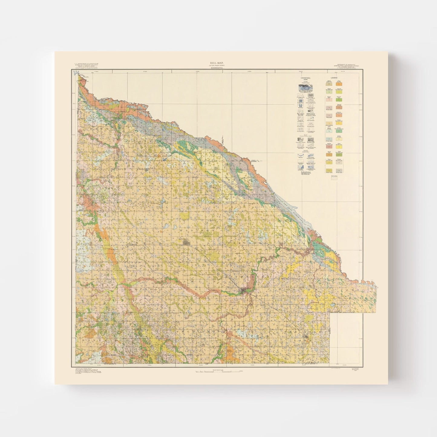 Vintage Map of Lac Qui Parle County, Minnesota, 1924