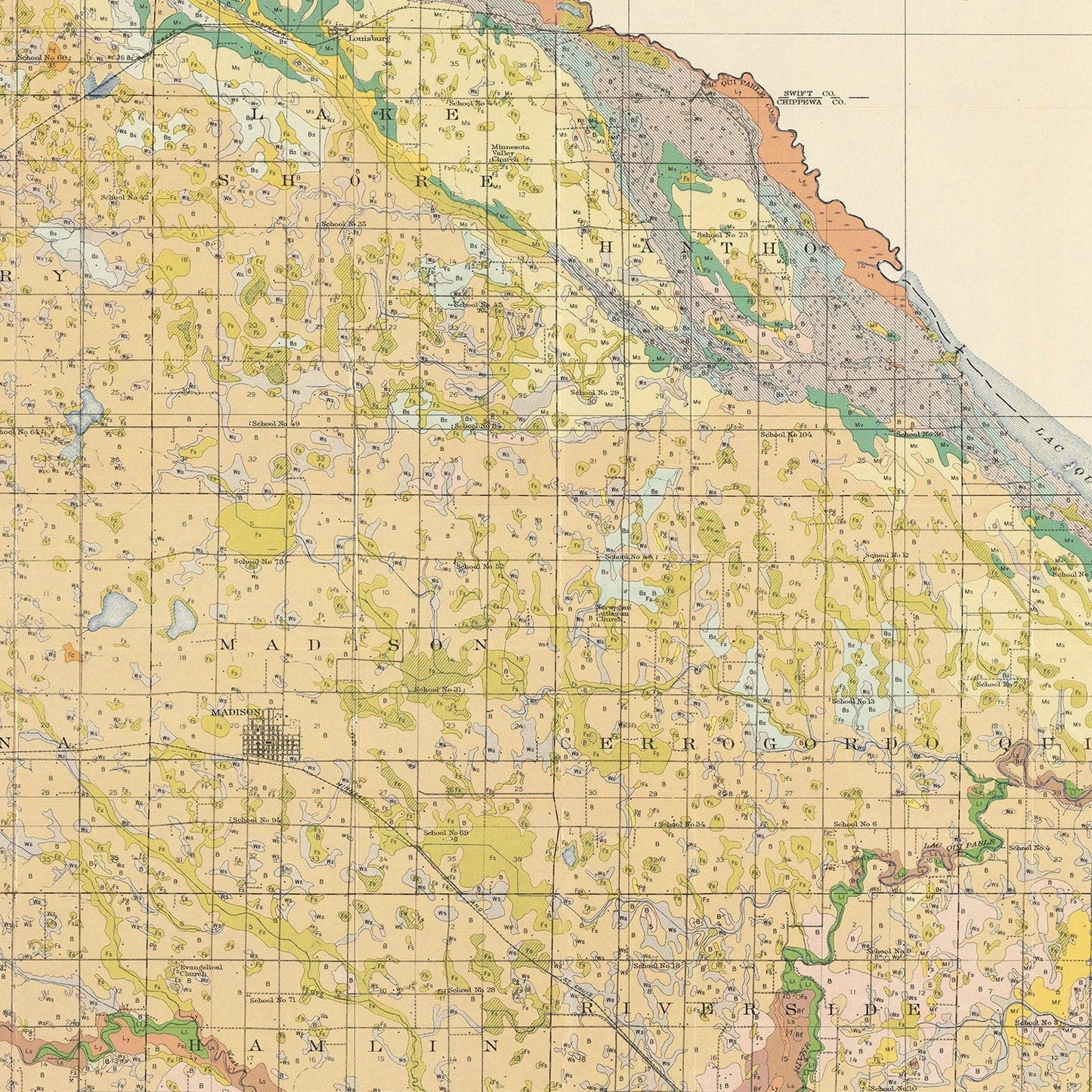 Vintage Map of Lac Qui Parle County, Minnesota, 1924