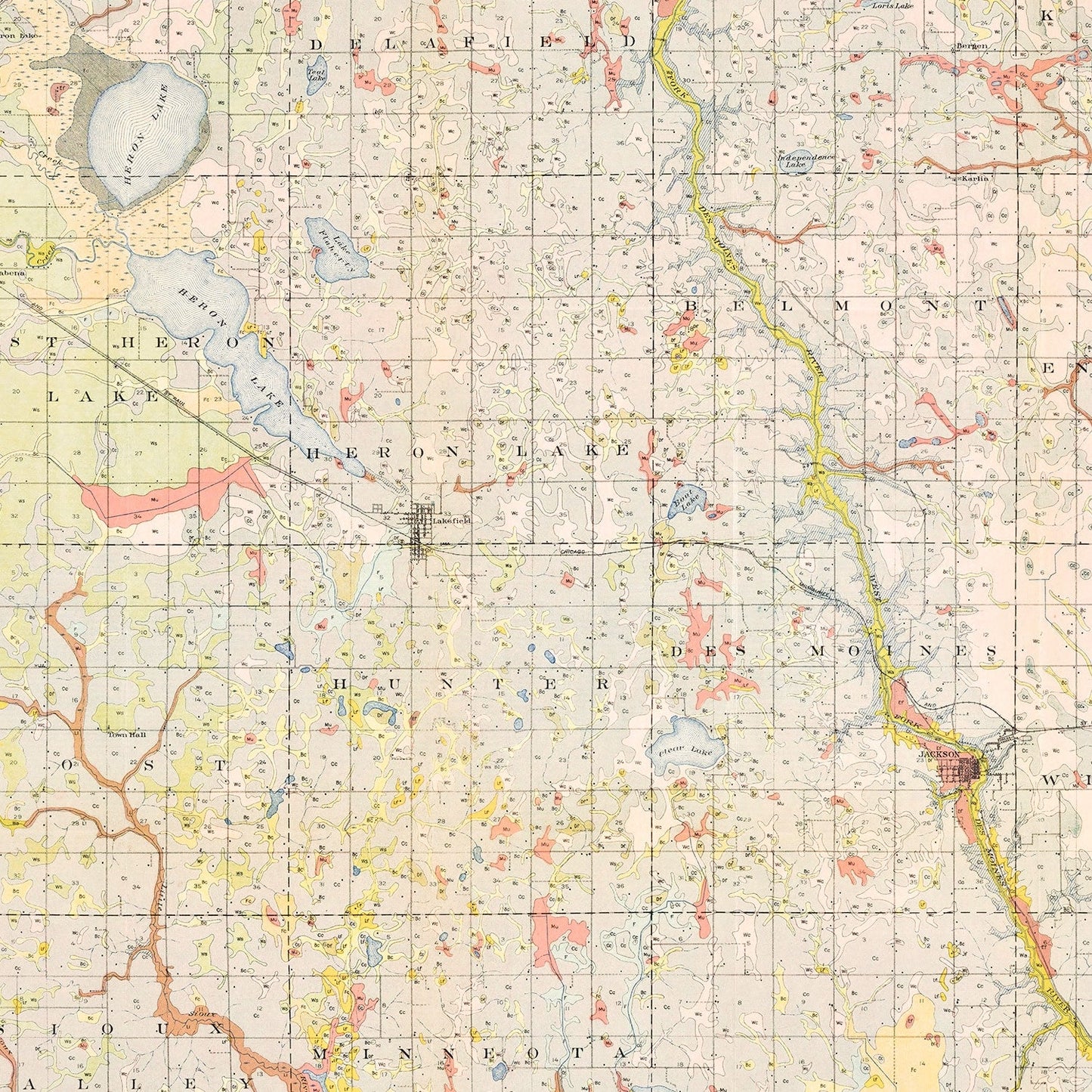 Vintage Map of Jackson County, Minnesota, 1923