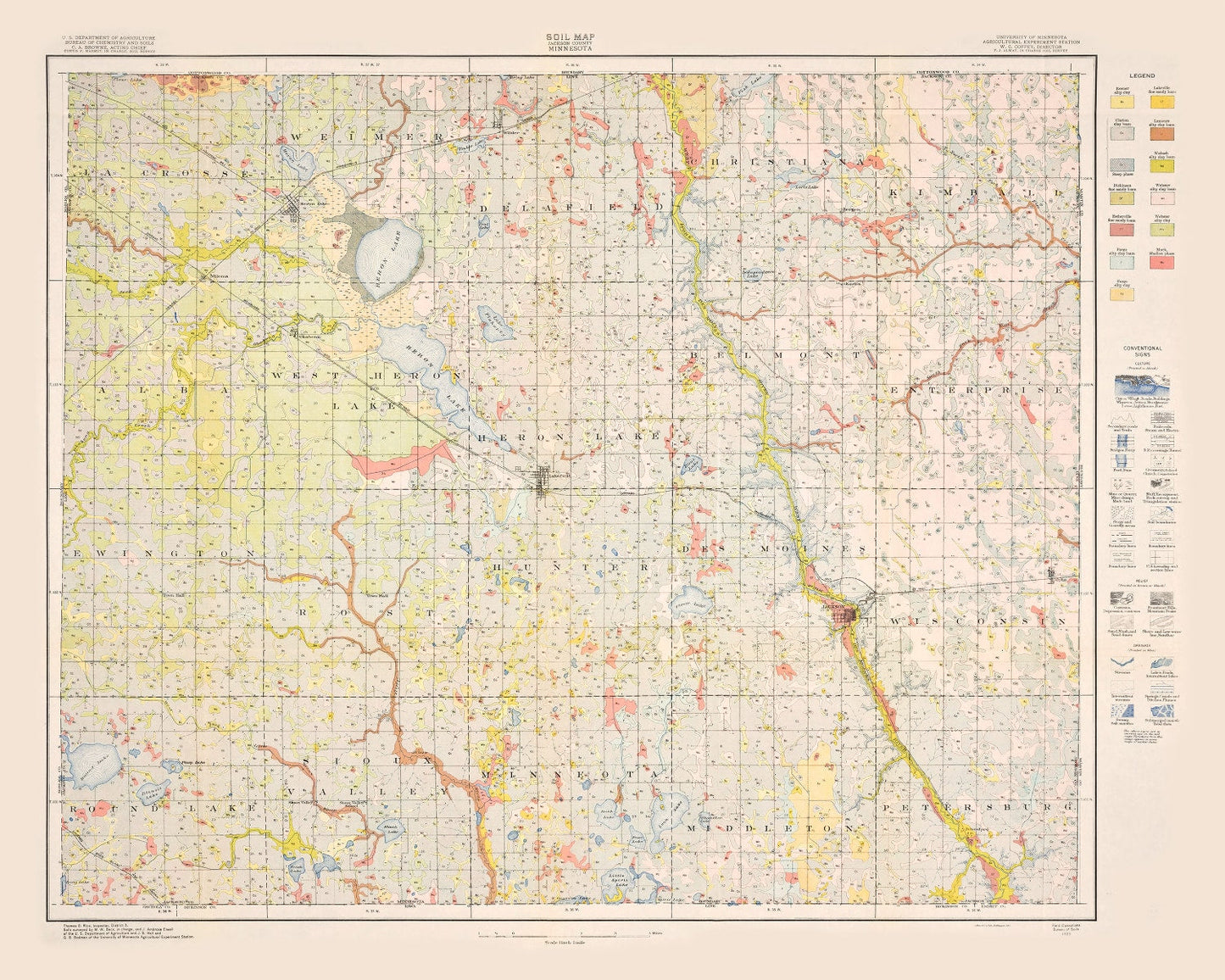 Vintage Map of Jackson County, Minnesota, 1923