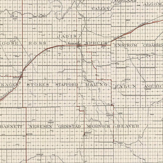 Vintage Map of Roseau County, Minnesota, 1921