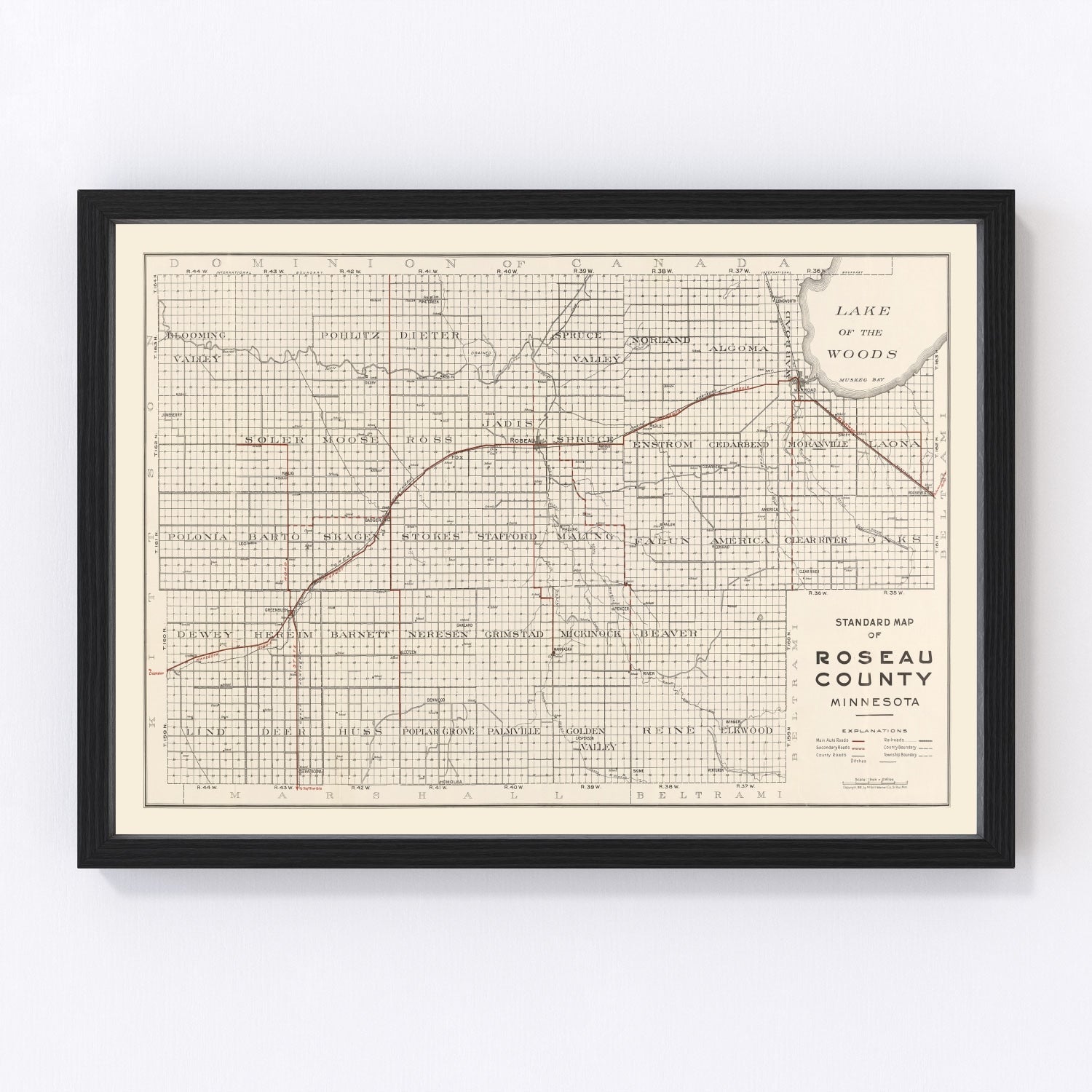 vintage map of Roseau County, Minnesota, 1921