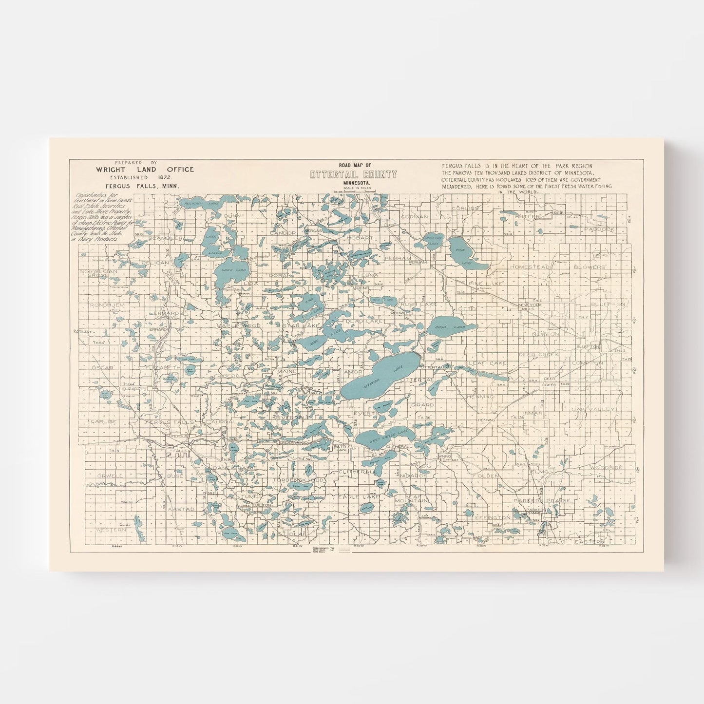 Vintage Map of Otter Tail County, Minnesota, 1920