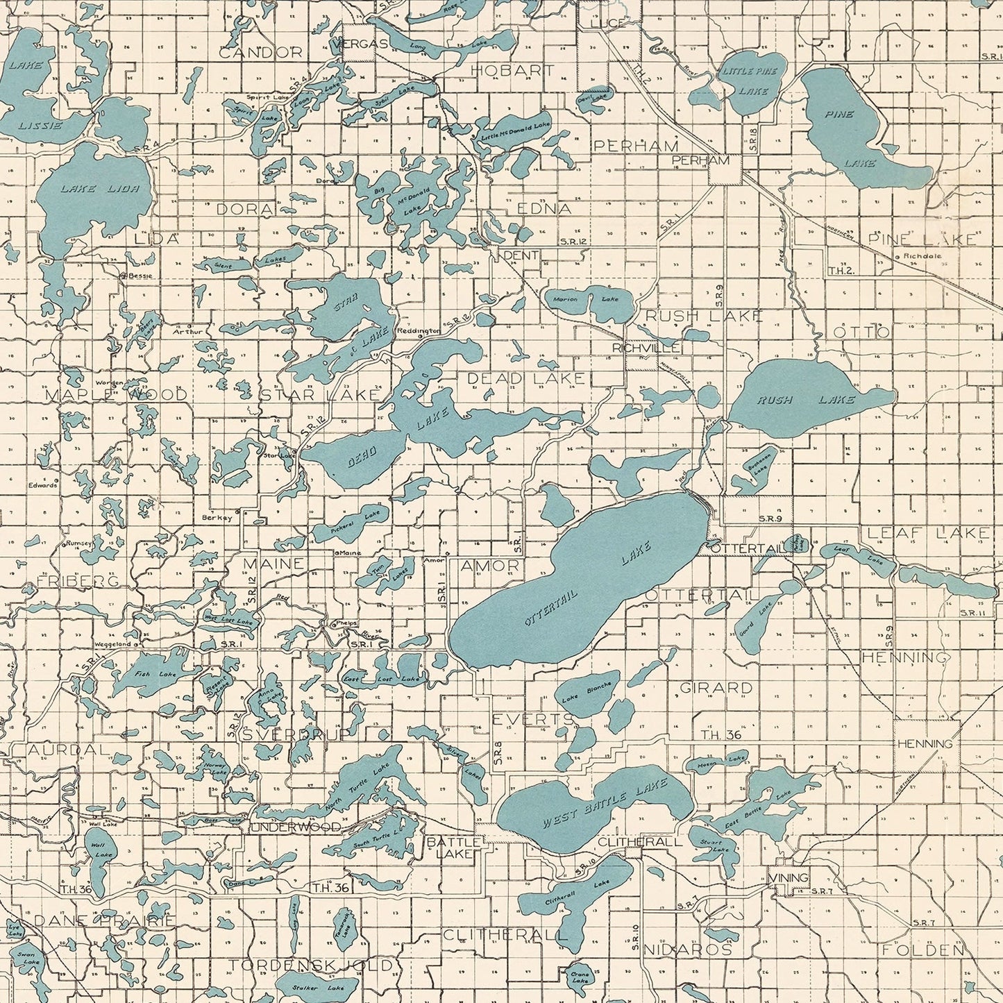 Vintage Map of Otter Tail County, Minnesota, 1920