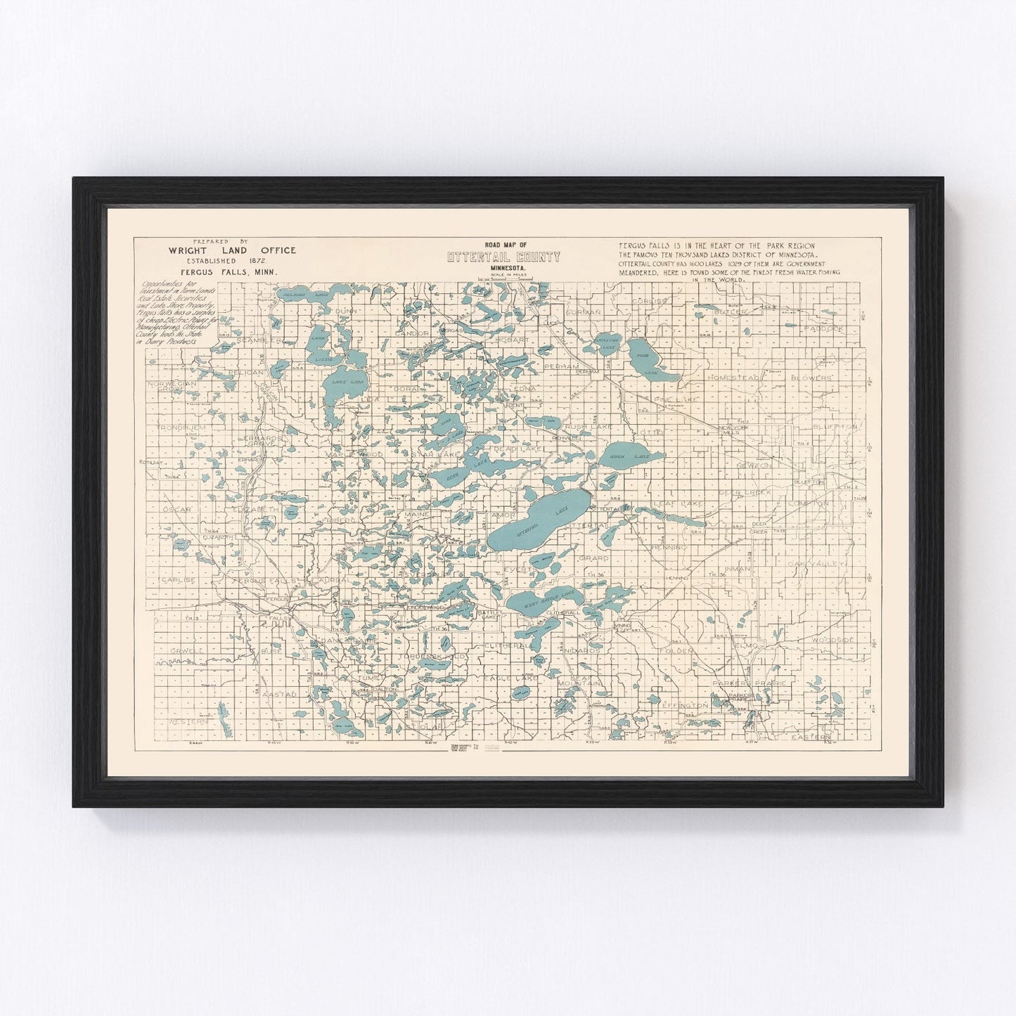 Vintage map of Otter Tail County, Minnesota, 1920