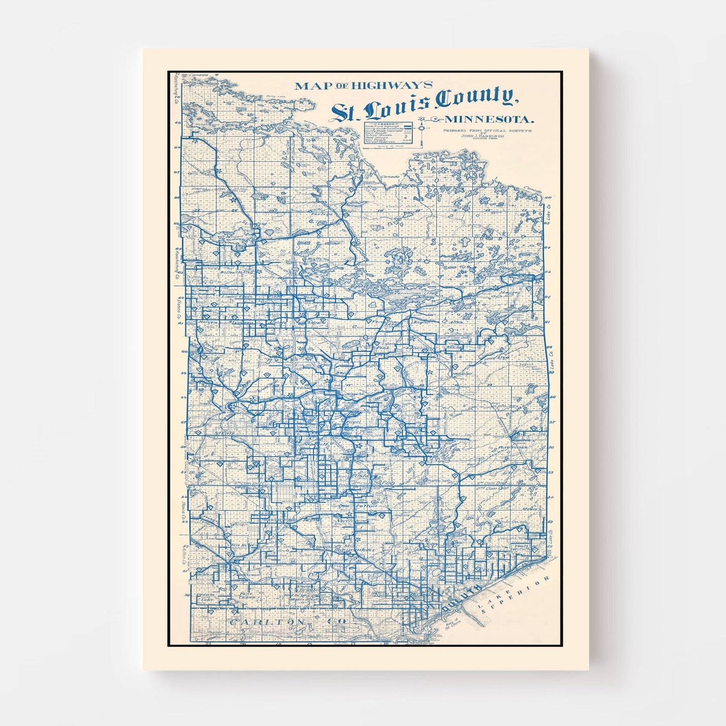 Vintage Map of St. Louis County, Minnesota, 1920