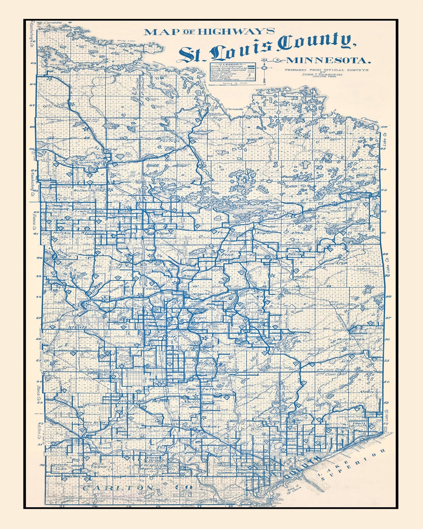 Vintage Map of St. Louis County, Minnesota, 1920
