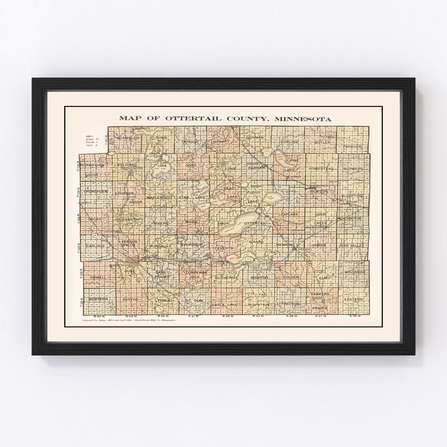 Vintage map of Otter Tail County, Minnesota, 1916