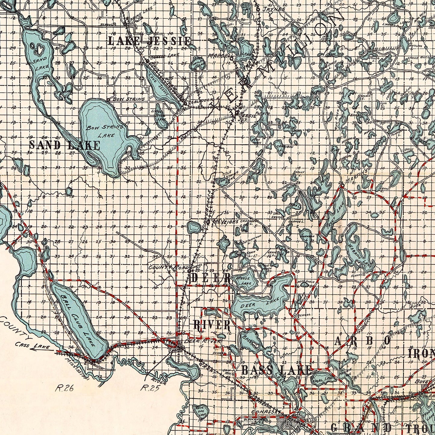Vintage Map of Itasca County, Minnesota, 1914