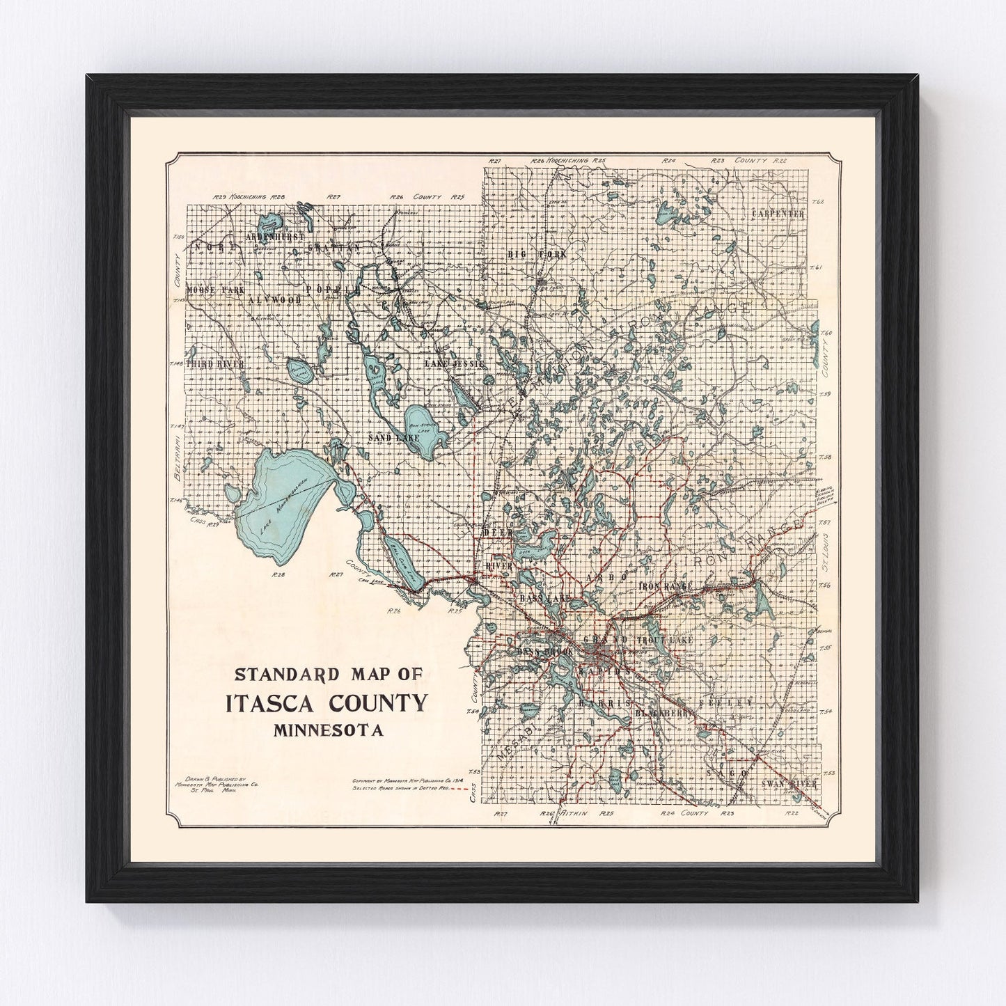 Vintage map of Itasca County, Minnesota, 1914