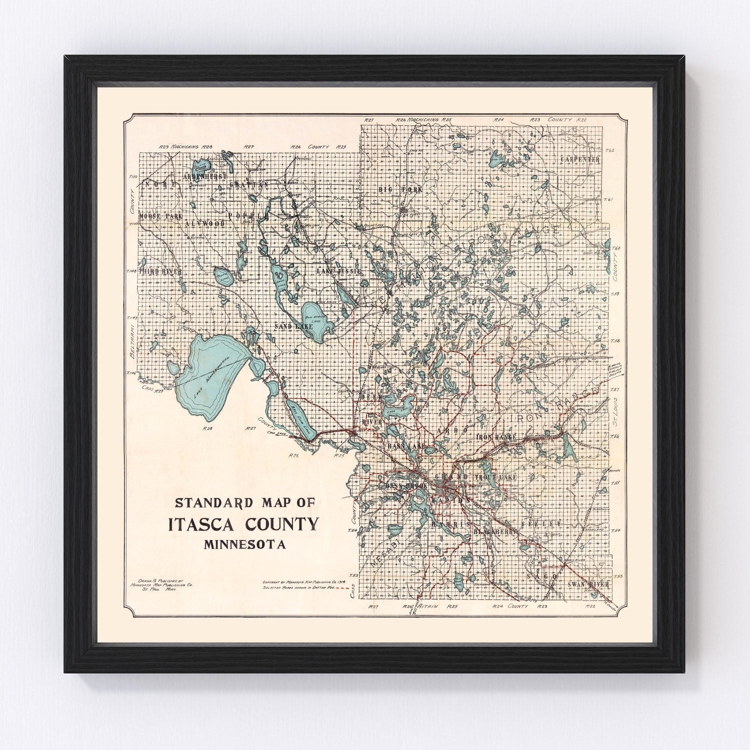 Vintage map of Itasca County, Minnesota, 1914