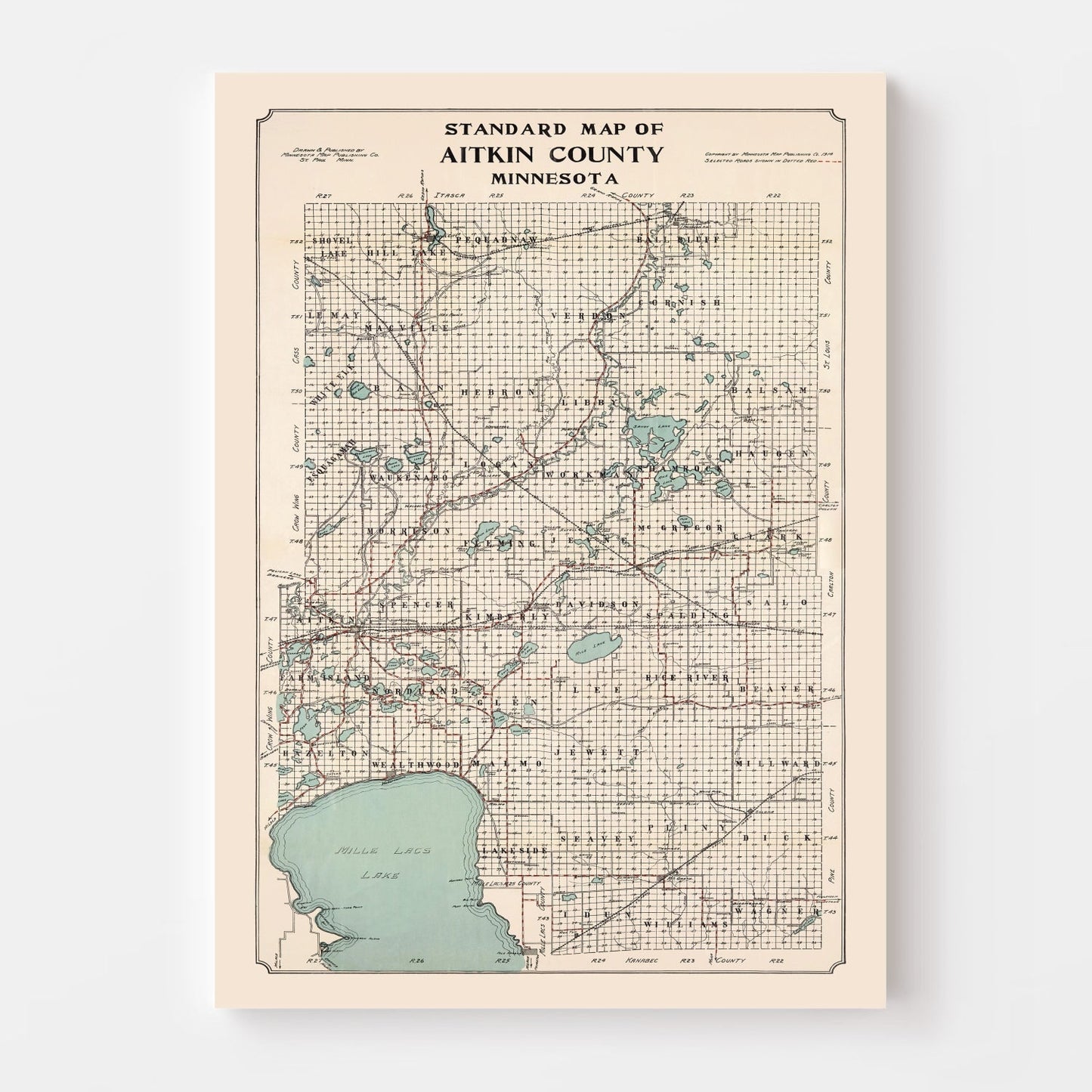 Vintage Map of Aitkin County, Minnesota, 1914