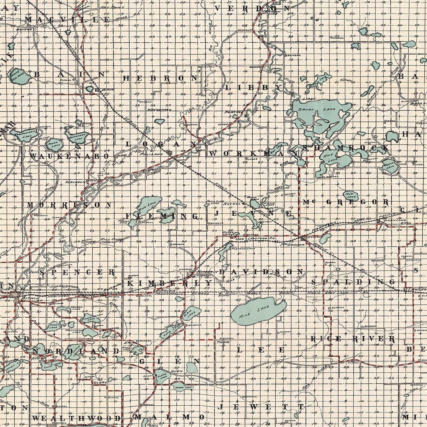 Vintage Map of Aitkin County, Minnesota, 1914