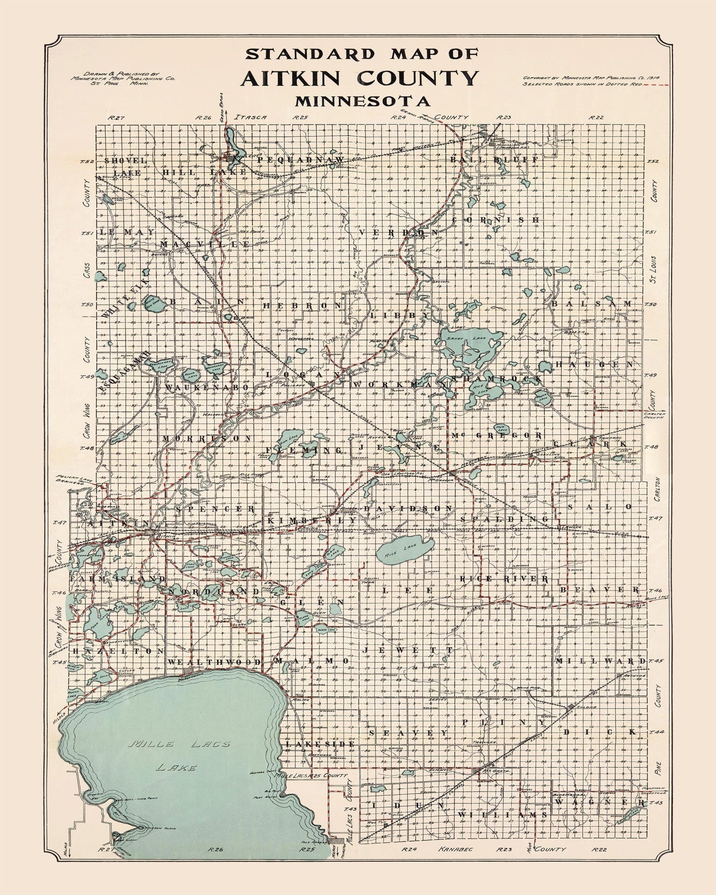 Vintage Map of Aitkin County, Minnesota, 1914
