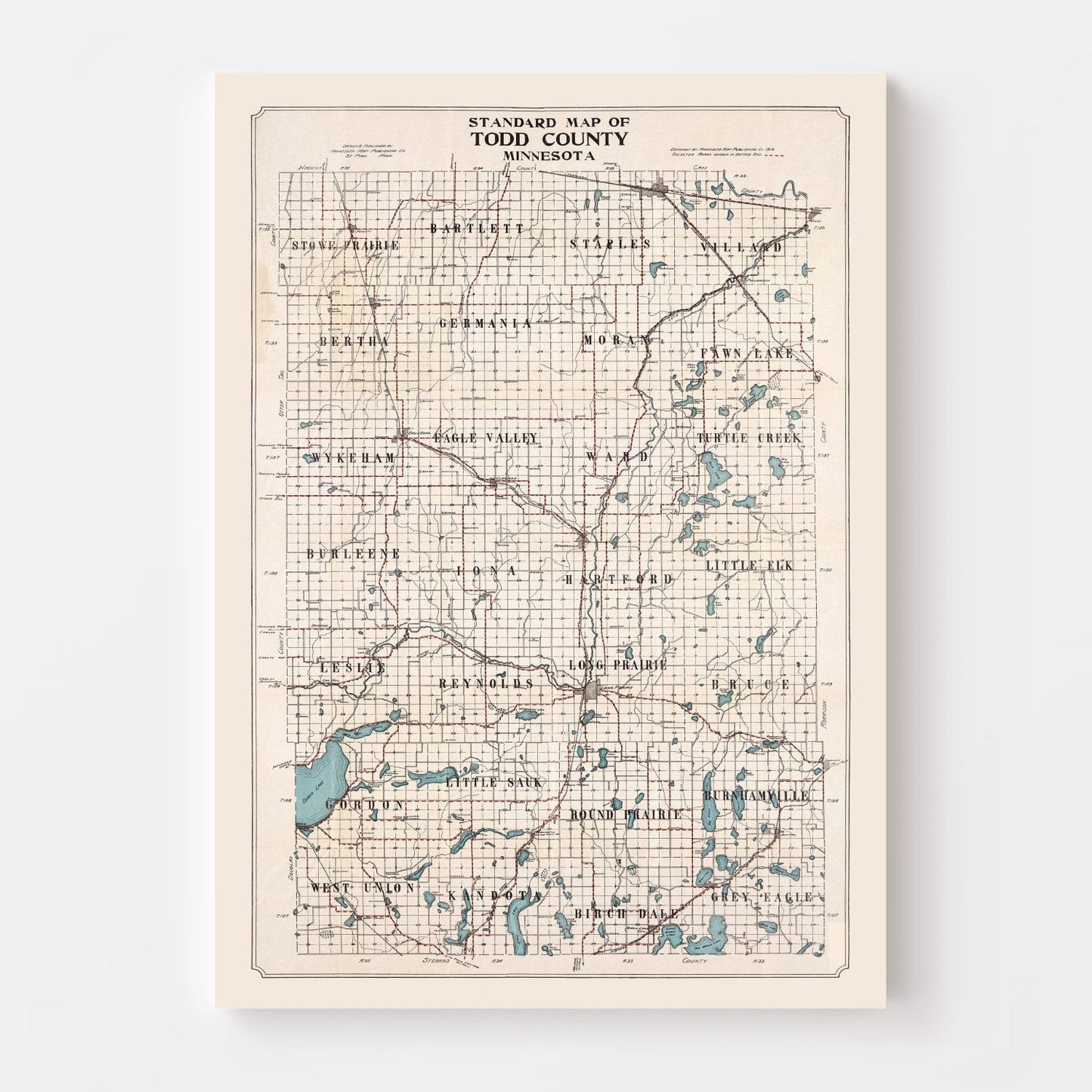 Vintage Map of Todd County, Minnesota, 1913