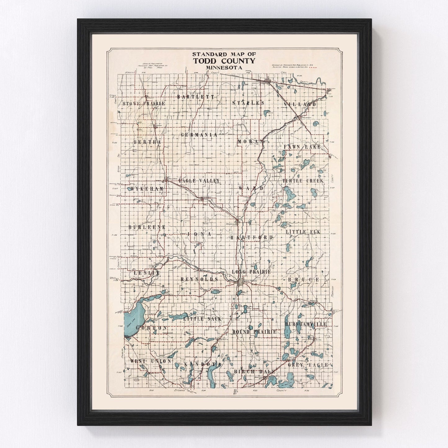 vintage map of Todd County, Minnesota, 1913