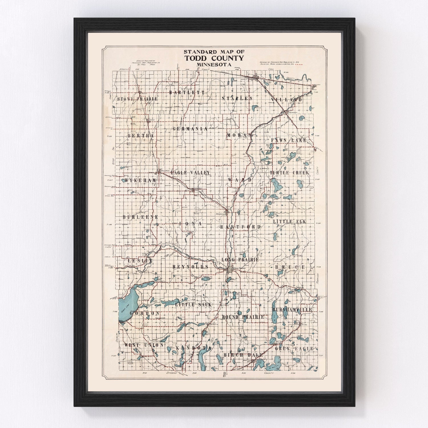 vintage map of Todd County, Minnesota, 1913