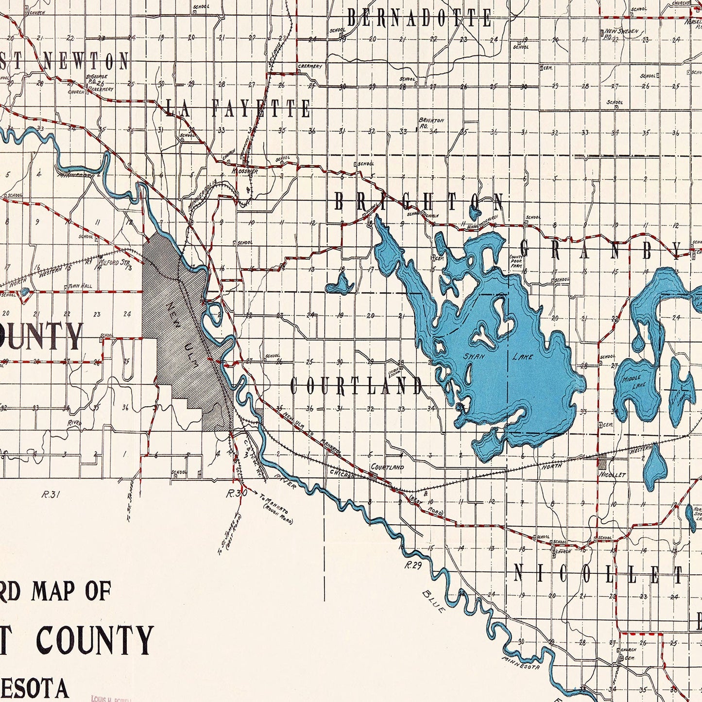 Vintage Map of Nicollet County, Minnesota, 1913