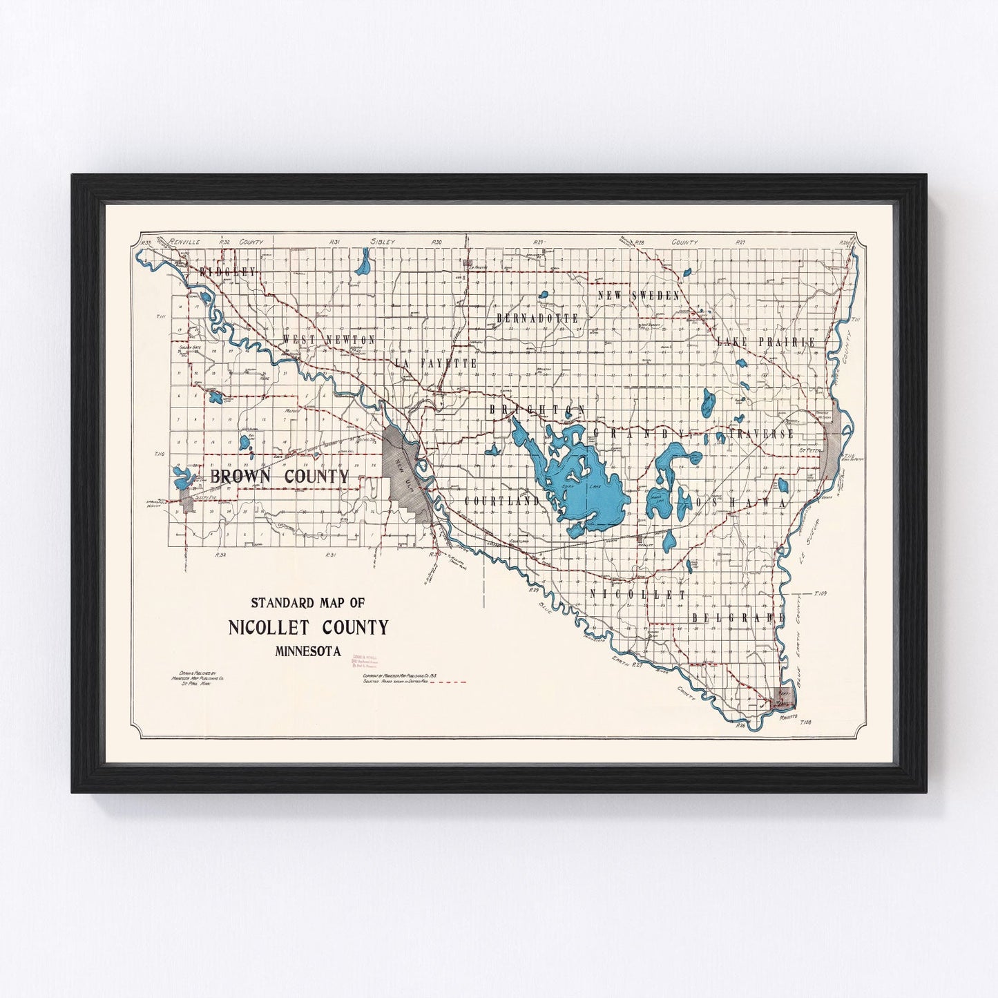 vintage map of Nicollet County, Minnesota, 1913