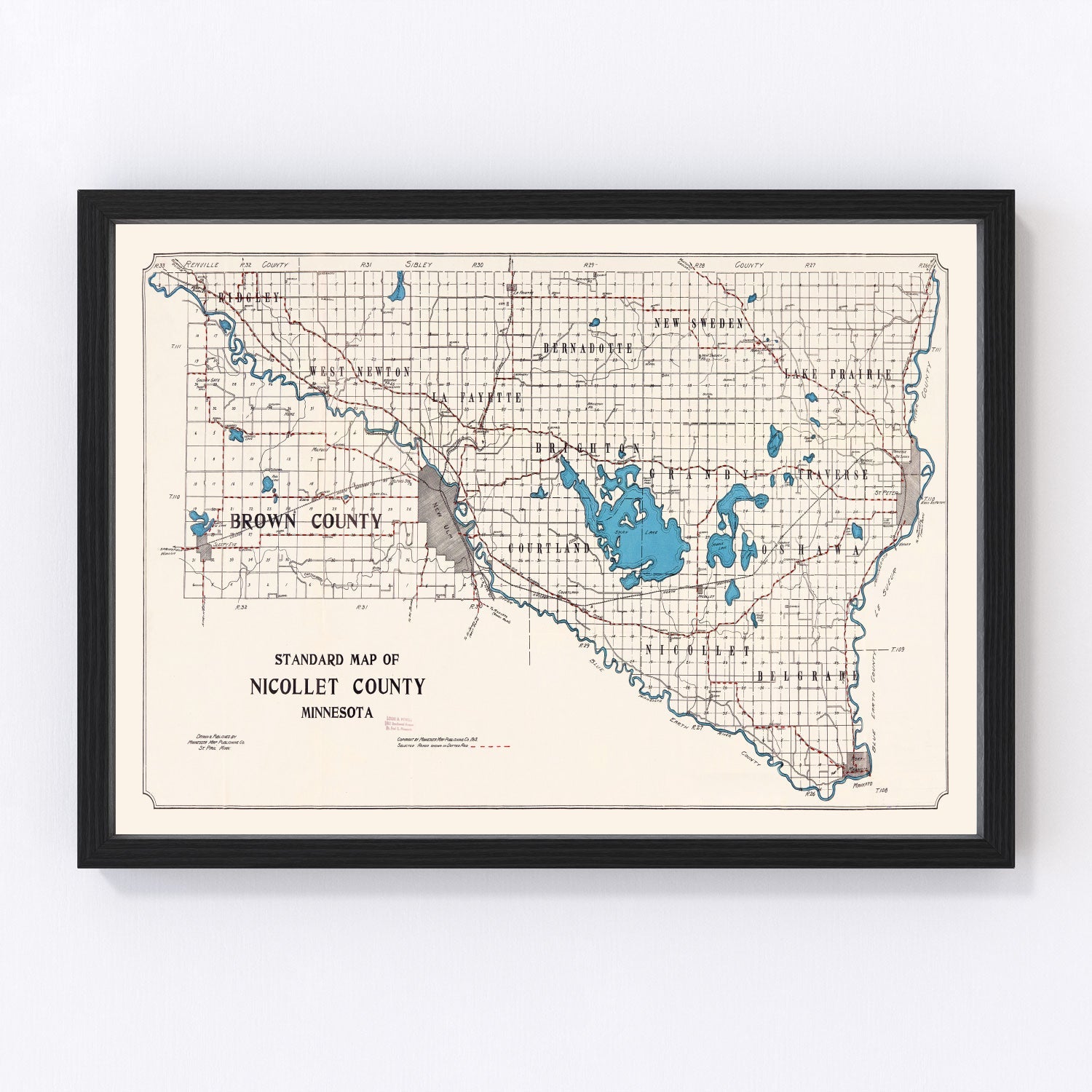 vintage map of Nicollet County, Minnesota, 1913
