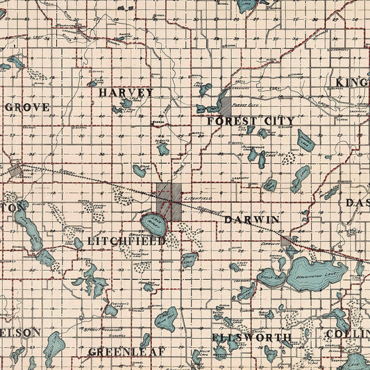 Vintage Map of Meeker County, Minnesota, 1913
