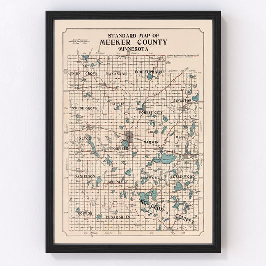 Vintage map of Meeker County, Minnesota, 1913