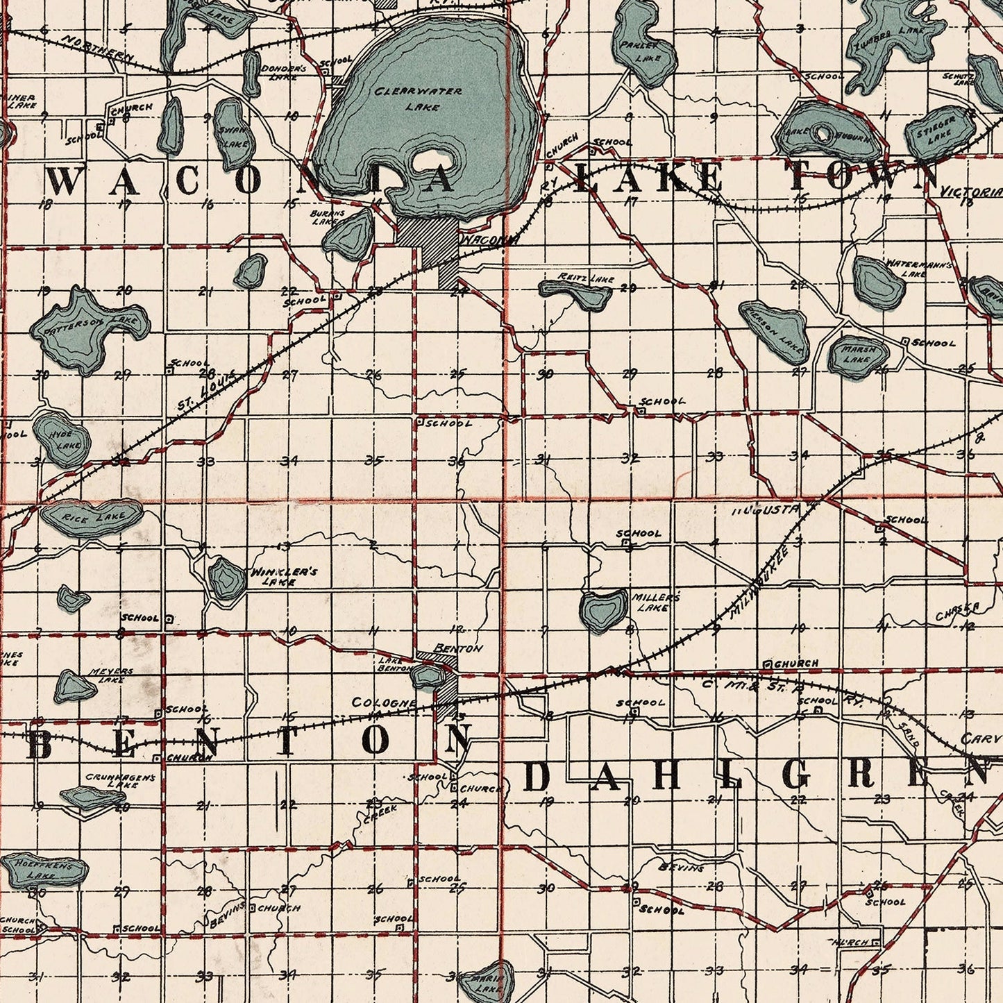 Vintage Map of Carver County, Minnesota, 1913