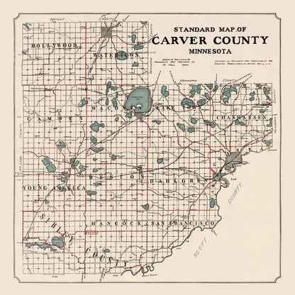 Vintage Map of Carver County, Minnesota, 1913