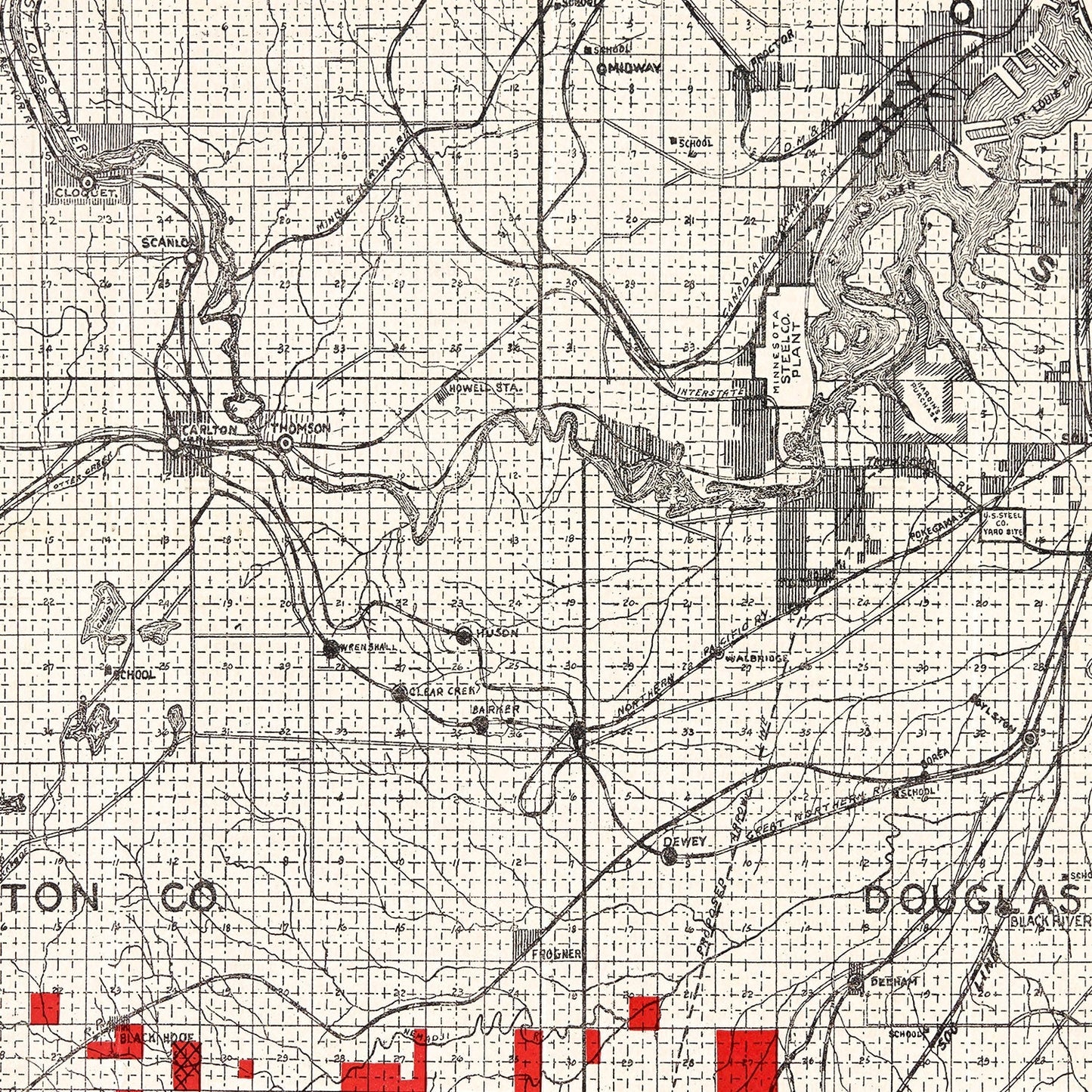 Vintage Map of Carlton County, Minnesota, 1919