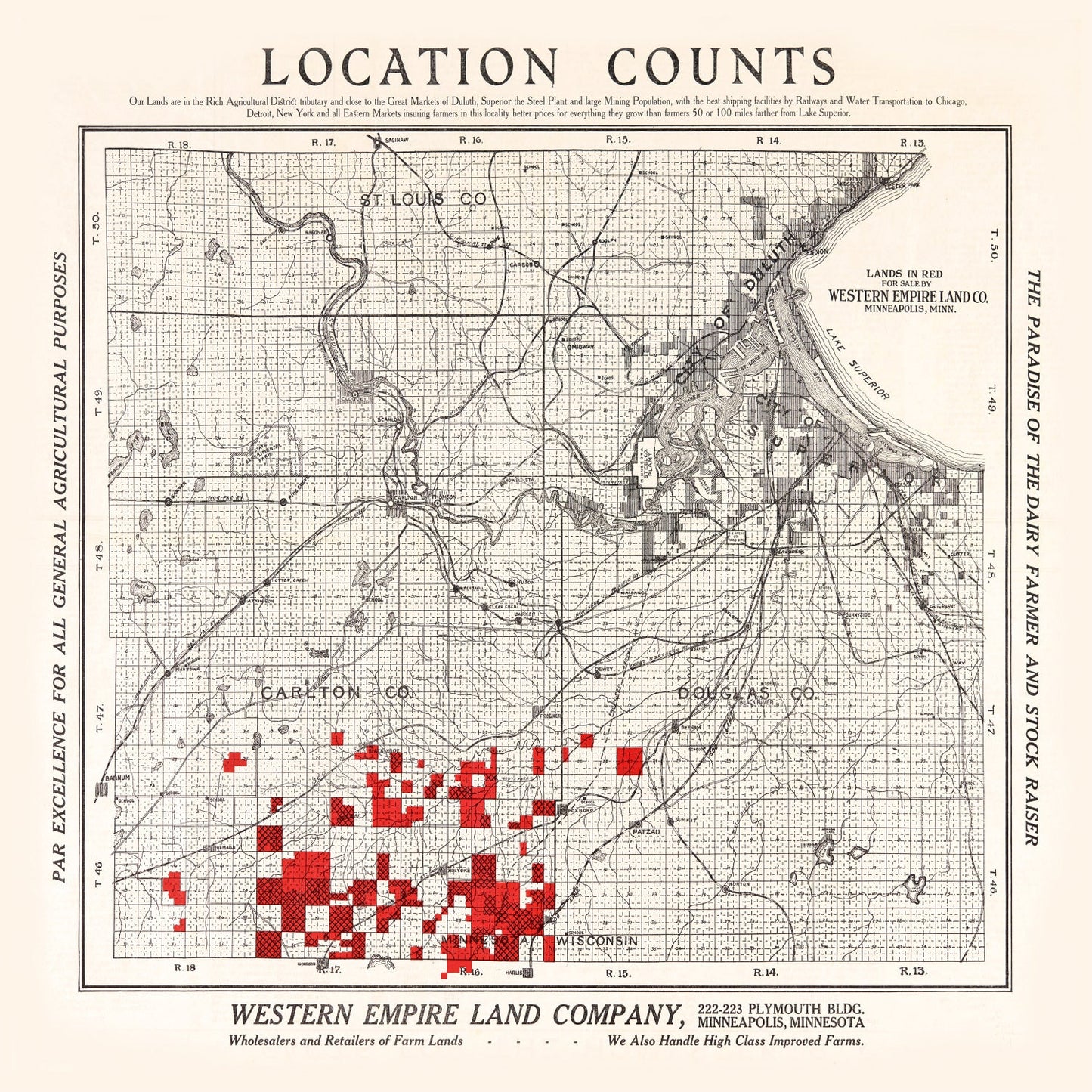 Vintage Map of Carlton County, Minnesota, 1919