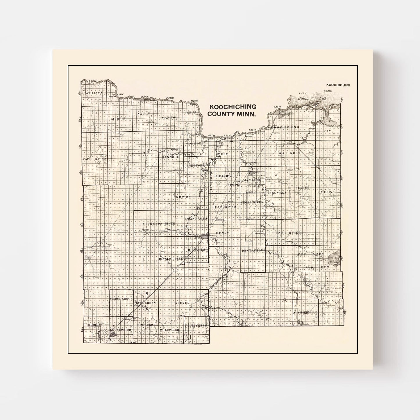 Vintage Map of Koochiching County, Minnesota, 1919