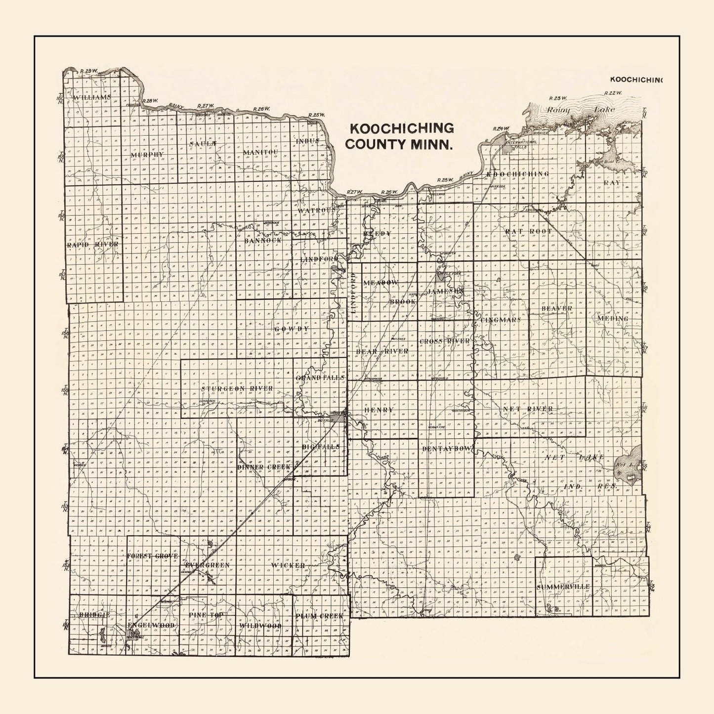Vintage Map of Koochiching County, Minnesota, 1919